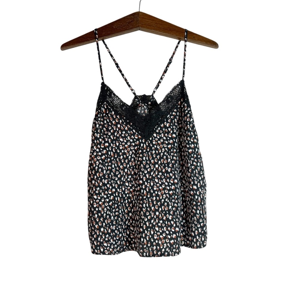 Aerie Adjustable Strap Cami Silky Cheetah Brown Crochet Trim Tank Top Size M